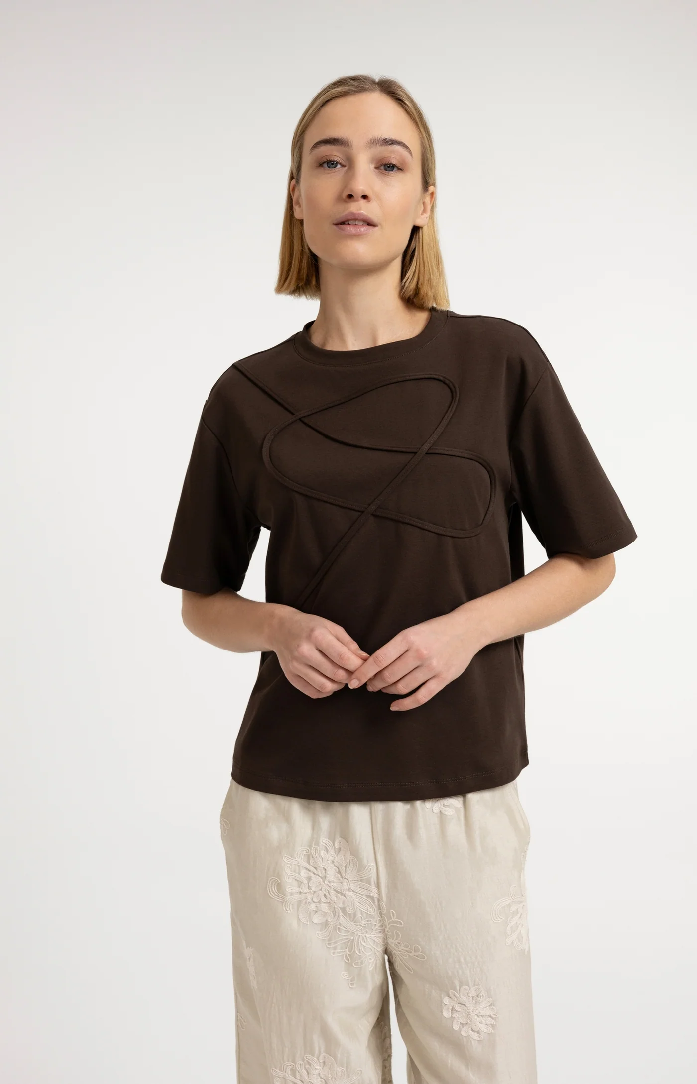 Yaya Embellished Tee - Brown