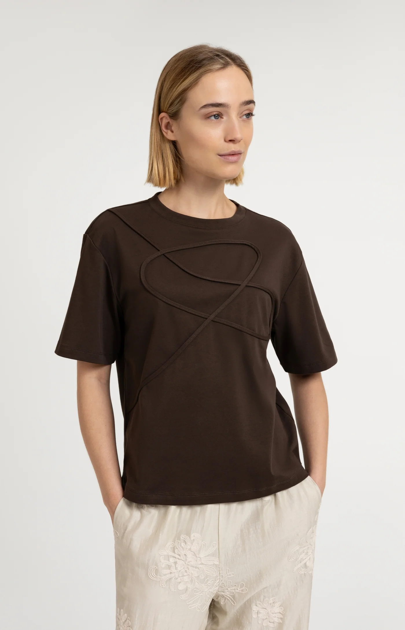 Yaya Embellished Tee - Brown