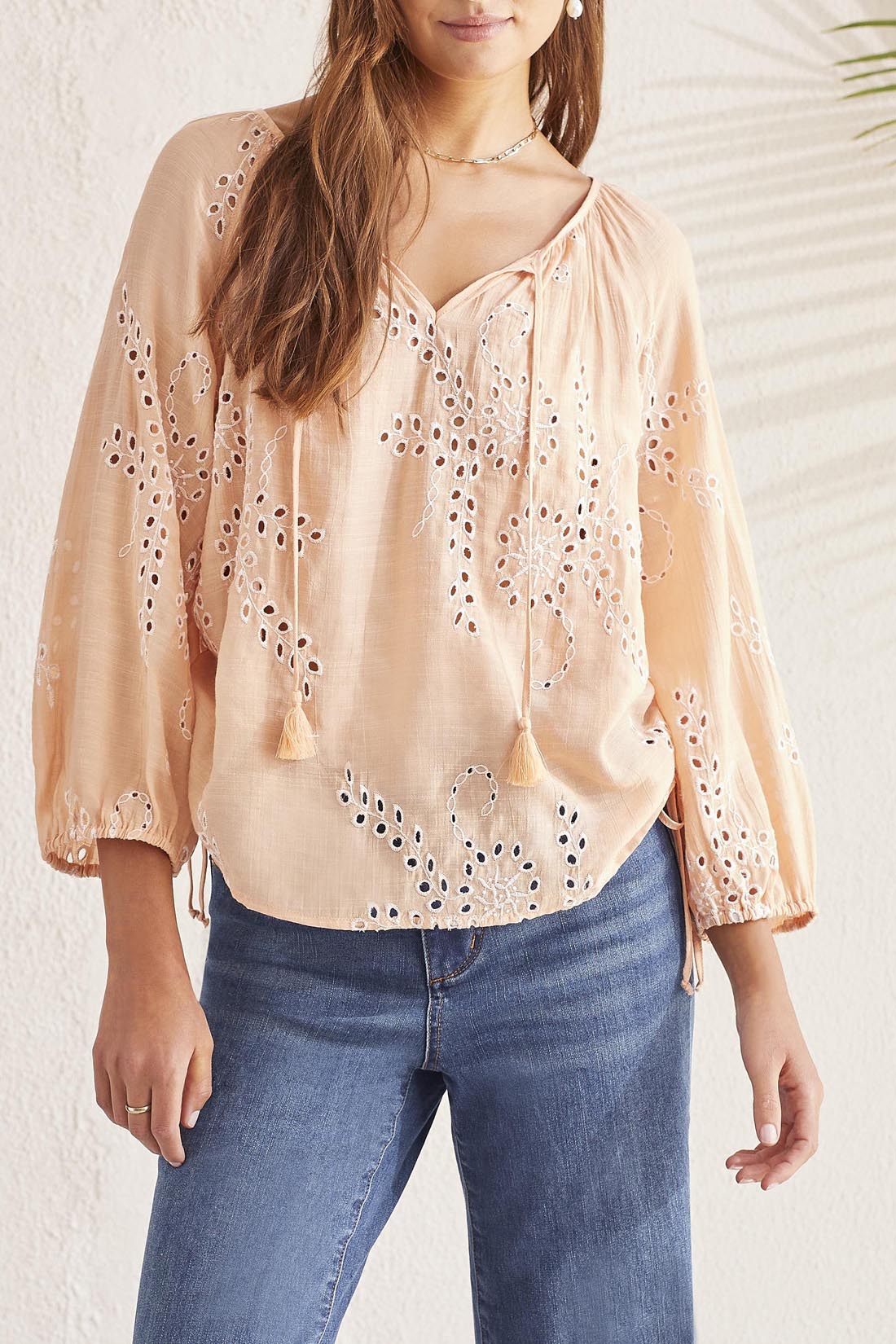 Tribal 3/4 Sleeve Blouse - Peach Sun Clothing - Tops - Shirts - Blouses - Blouses Opening Price by Tribal | Grace the Boutique