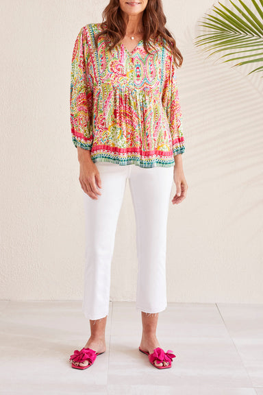 Tribal 3/4 Sleeve Blouse - Raspberry Clothing - Tops - Shirts - Blouses - Blouses Opening Price by Tribal | Grace the Boutique