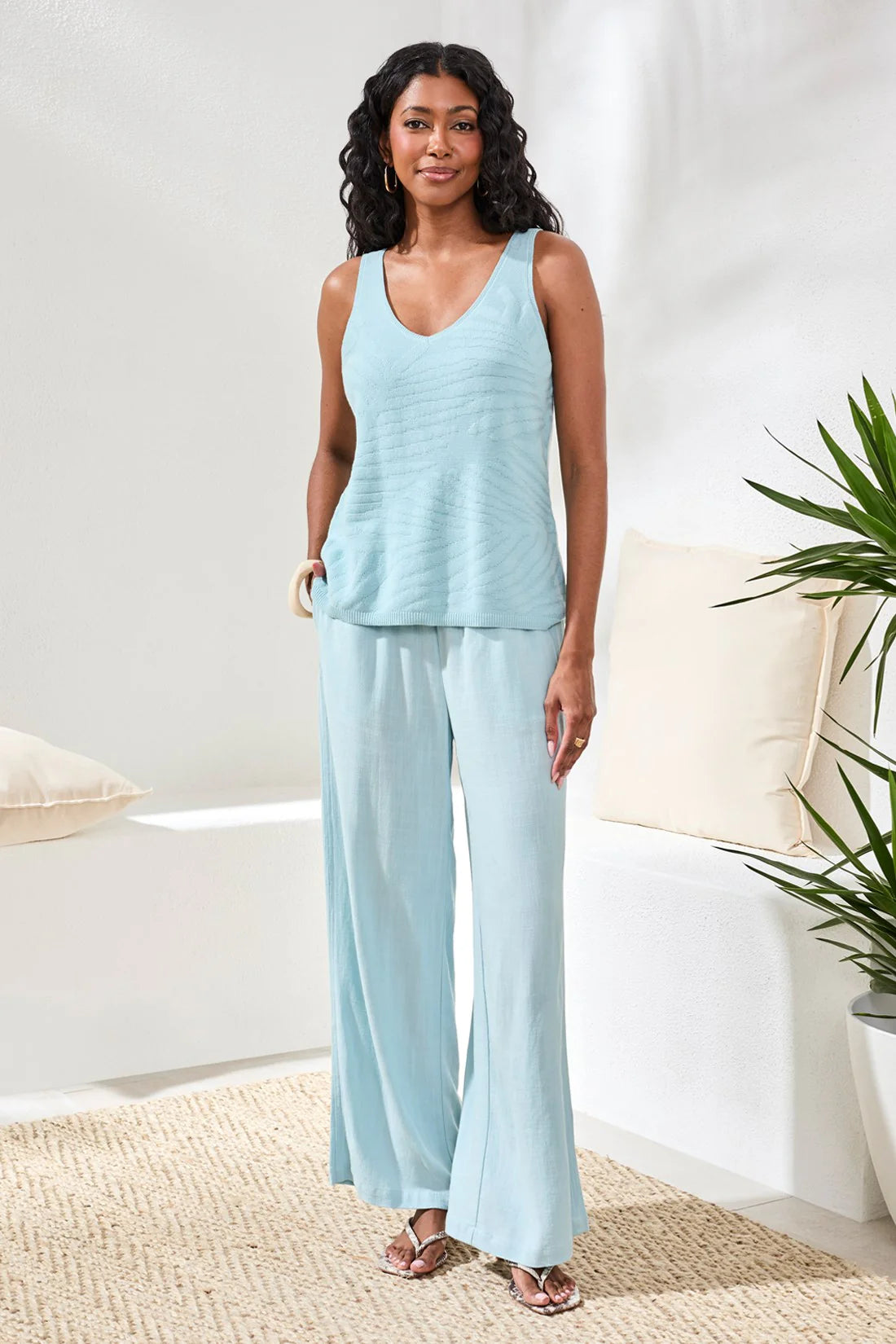 Tribal Anne Sleeveless Sweater - Light Aqua Sky