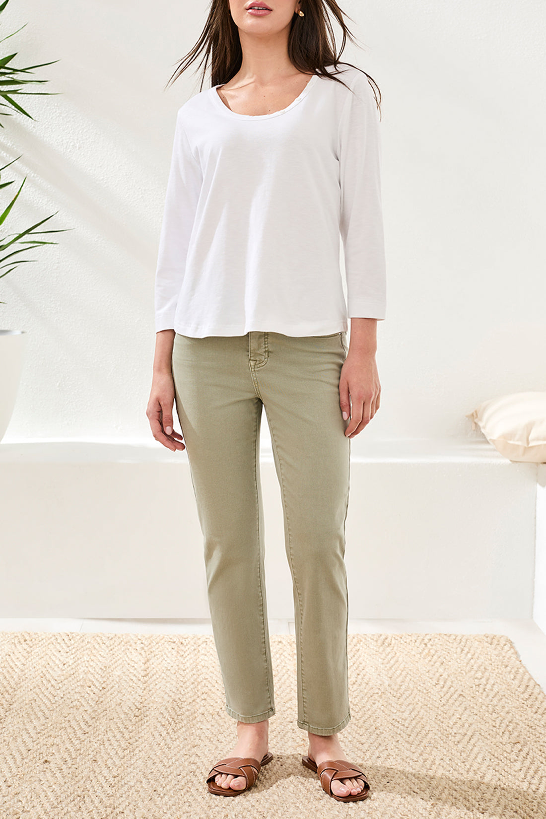 Tribal Arla 3/4 Sleeve Scoop Neck Top - White