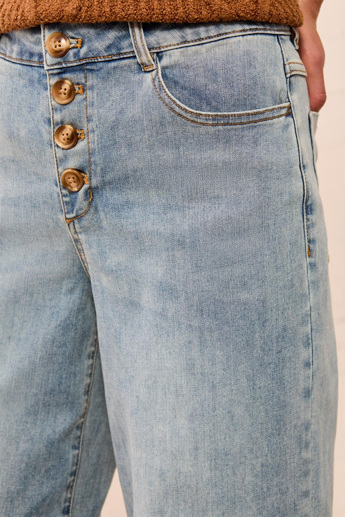 Tribal Audrey Button Fly Crop Denim - Skylight