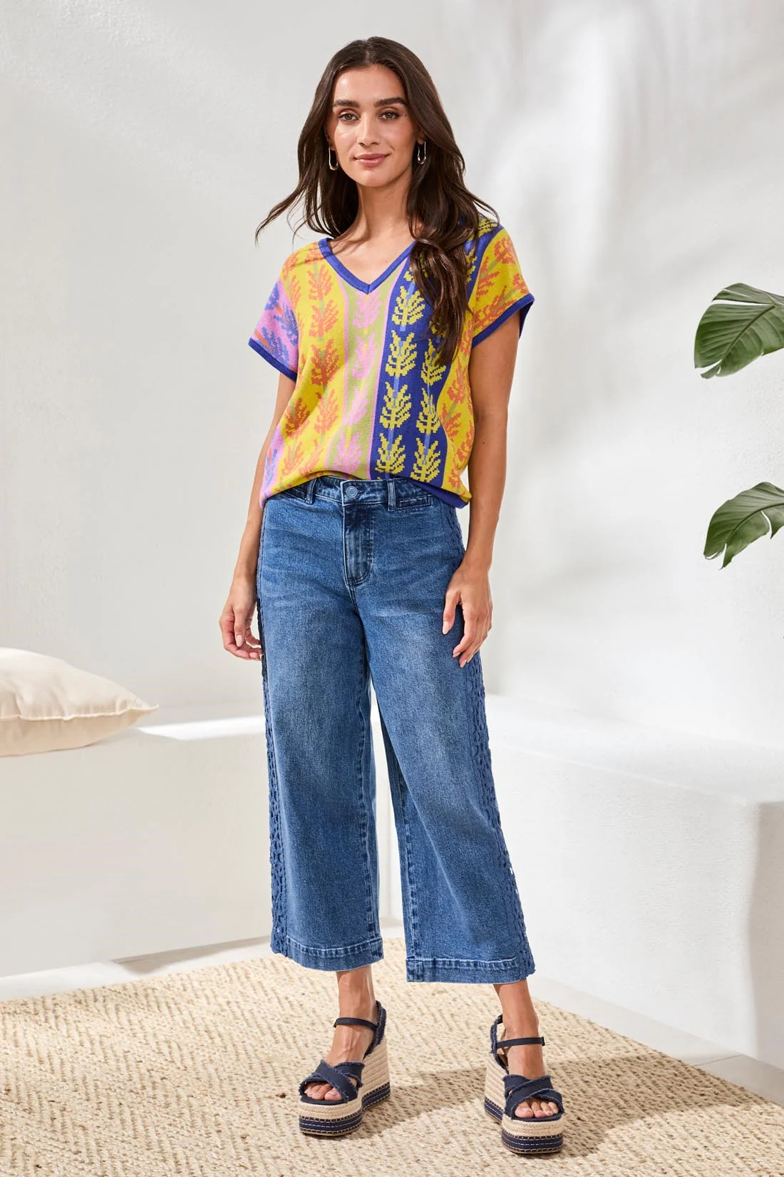 Tribal Audrey Crochet Wide Crop - Navy Sea