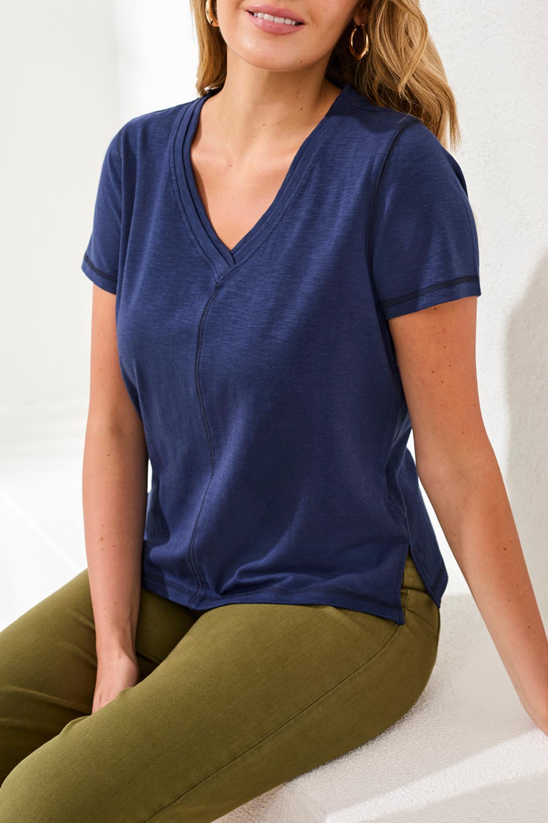 Tribal Basic V Neck Tee - Jet Blue