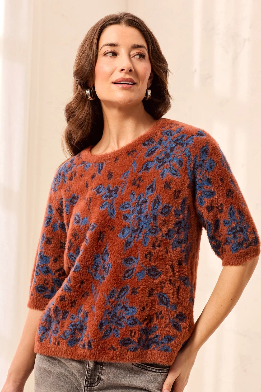 Tribal Belle Half Sleeve Sweater - Maple