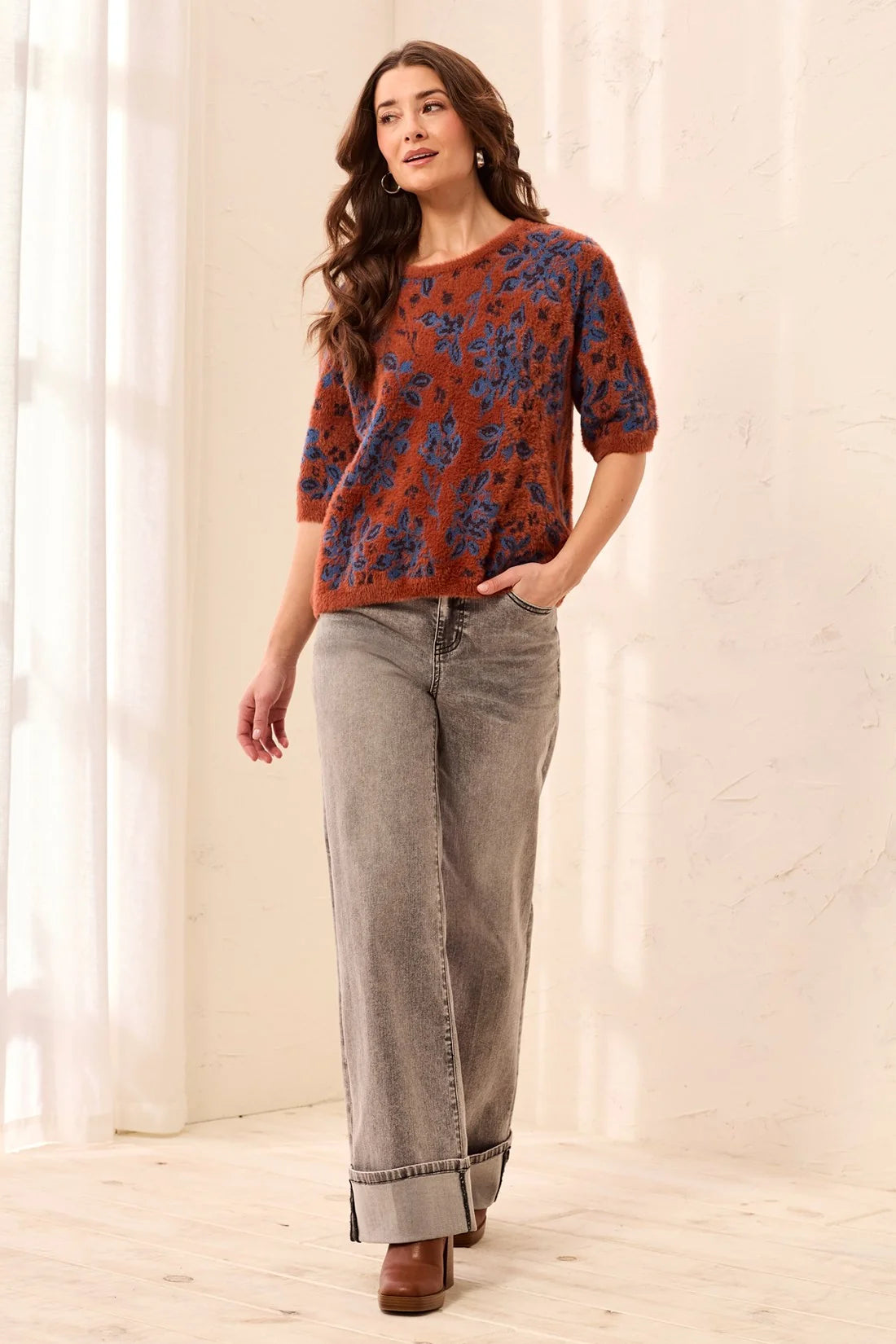 Tribal Belle Half Sleeve Sweater - Maple