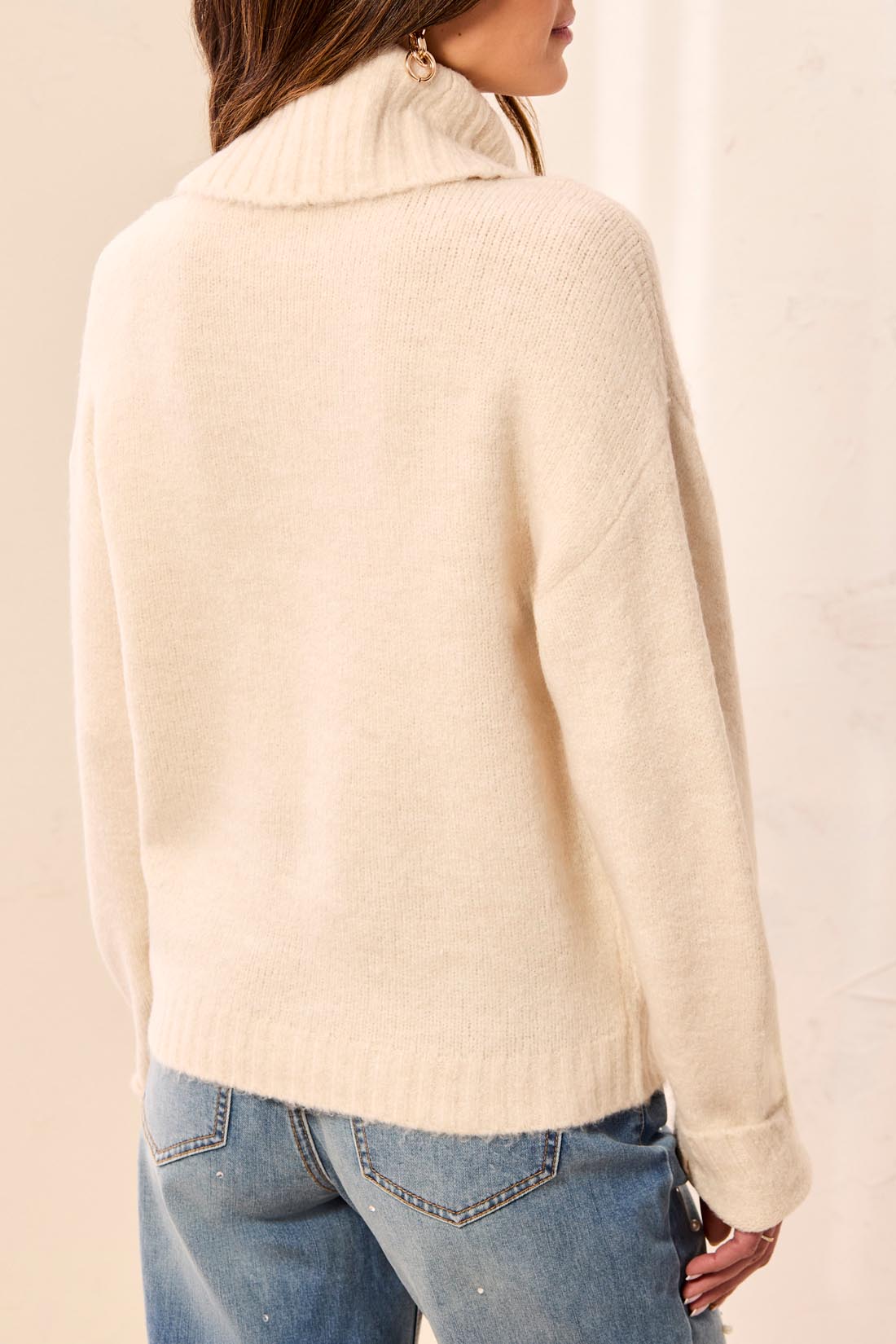 Tribal Bow Turtleneck Sweater - Cream