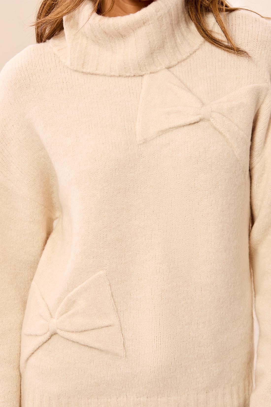 Tribal Bow Turtleneck Sweater - Cream
