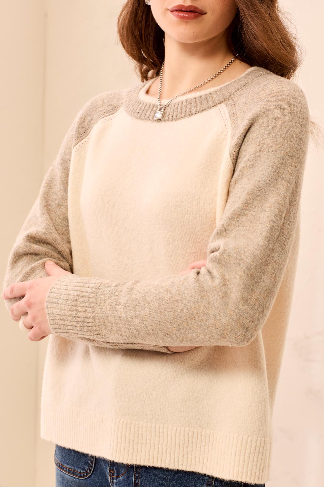 Tribal Brinley Colourblock Sweater - Moonstone