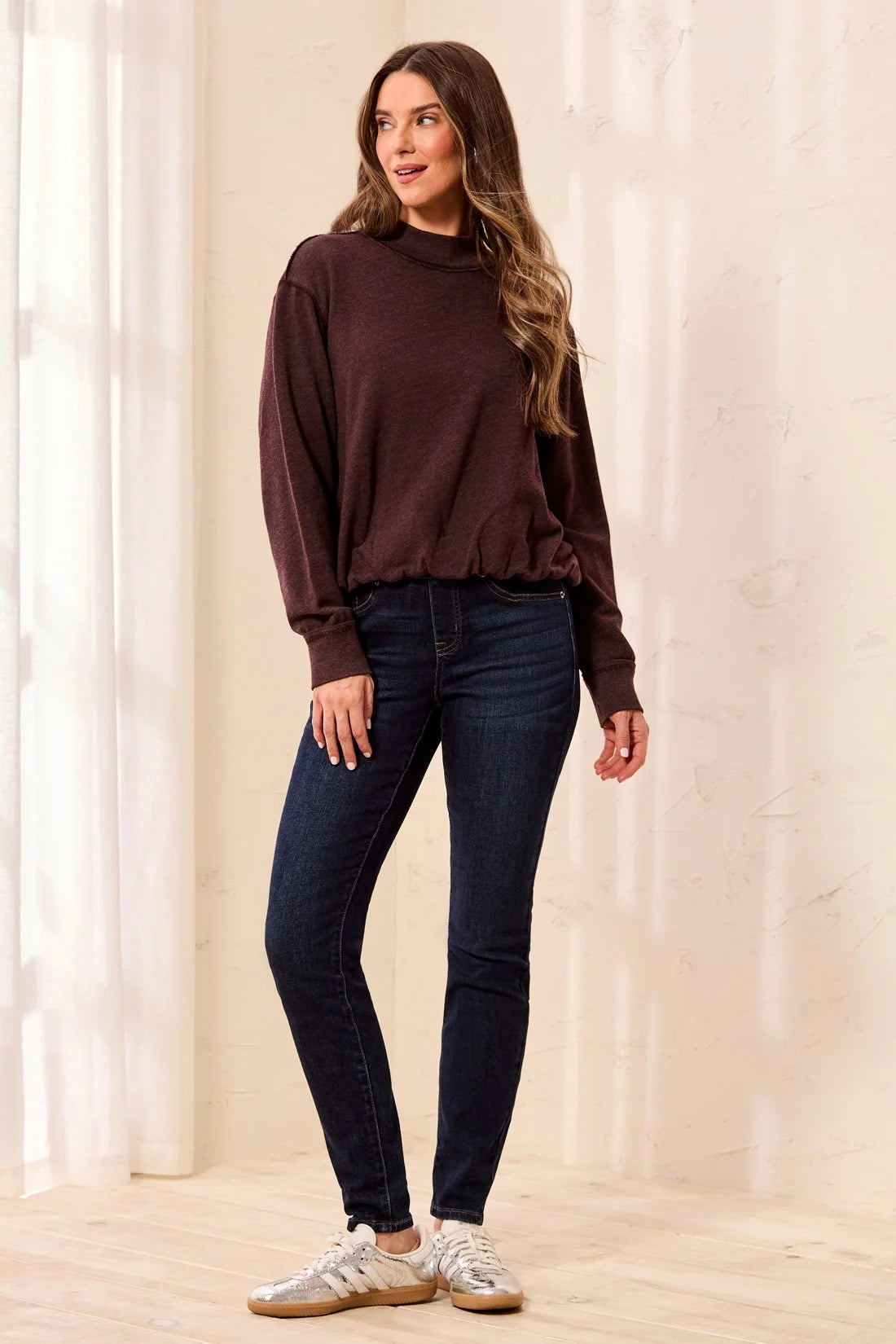 Tribal Bubble Hem Sweatshirt - Saddle Brown