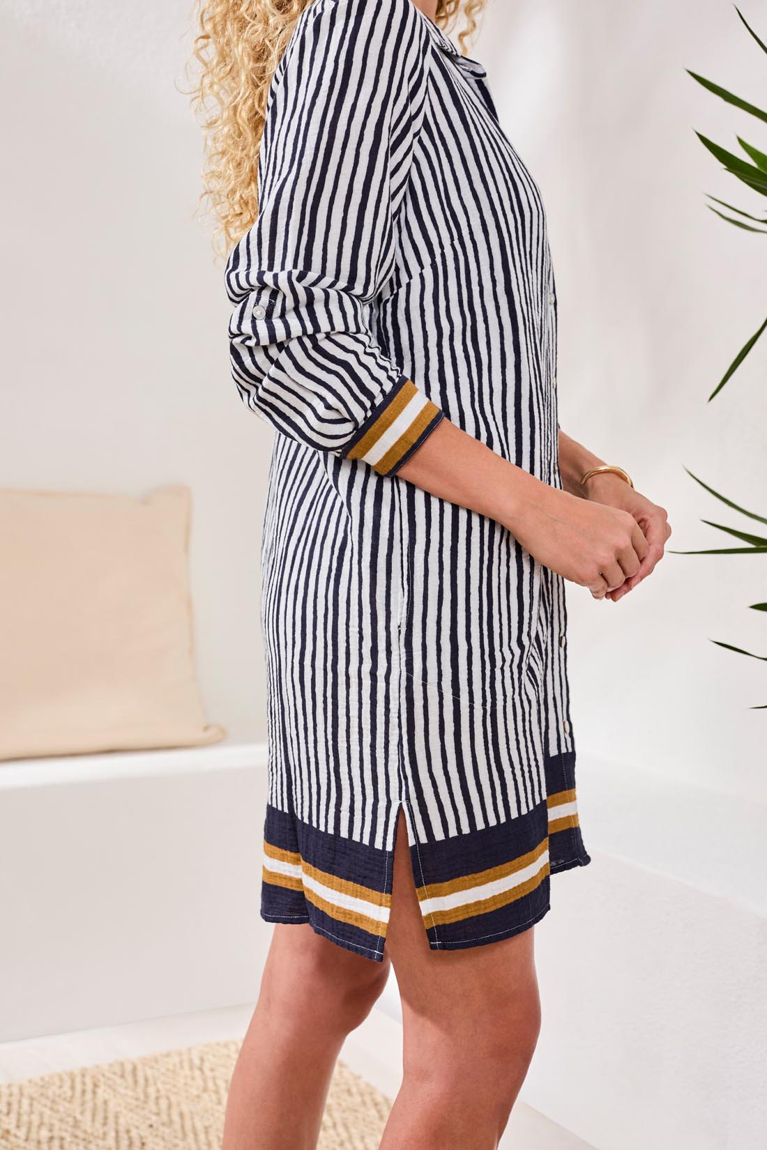 Tribal Button Front Shirt Dress - Dark Abyss