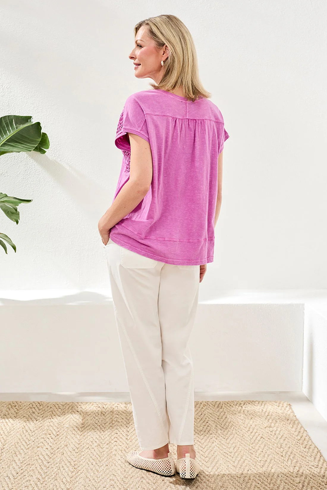 Tribal Cap Sleeve Ruched Detail Top - Wisteria