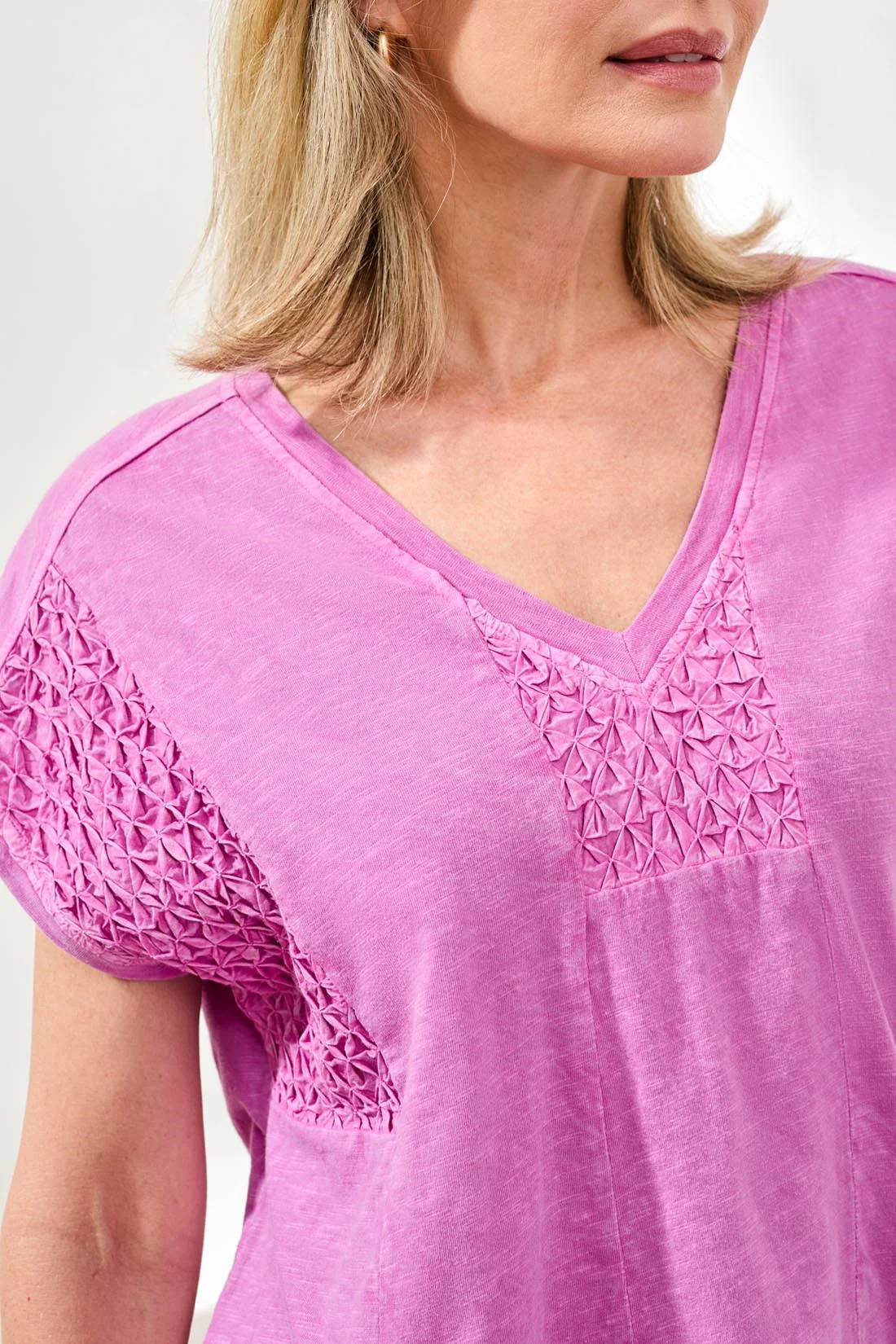 Tribal Cap Sleeve Ruched Detail Top - Wisteria