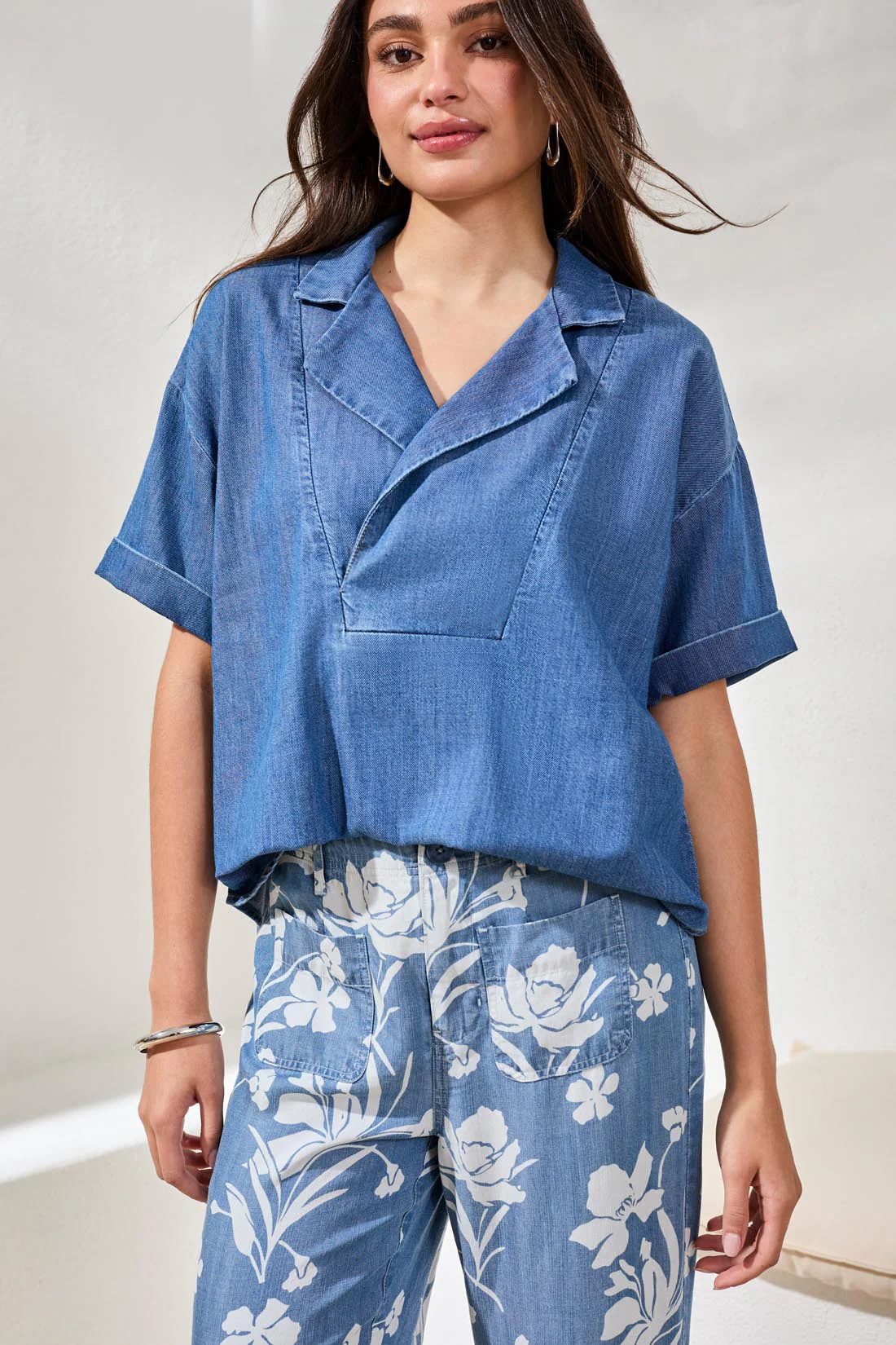 Tribal Casey Denim Blouse - Fjord Blue