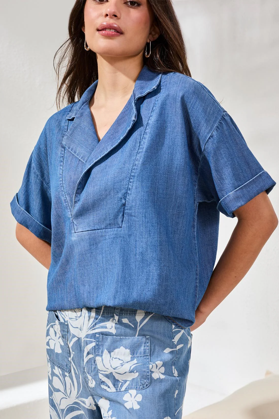 Tribal Casey Denim Blouse - Fjord Blue