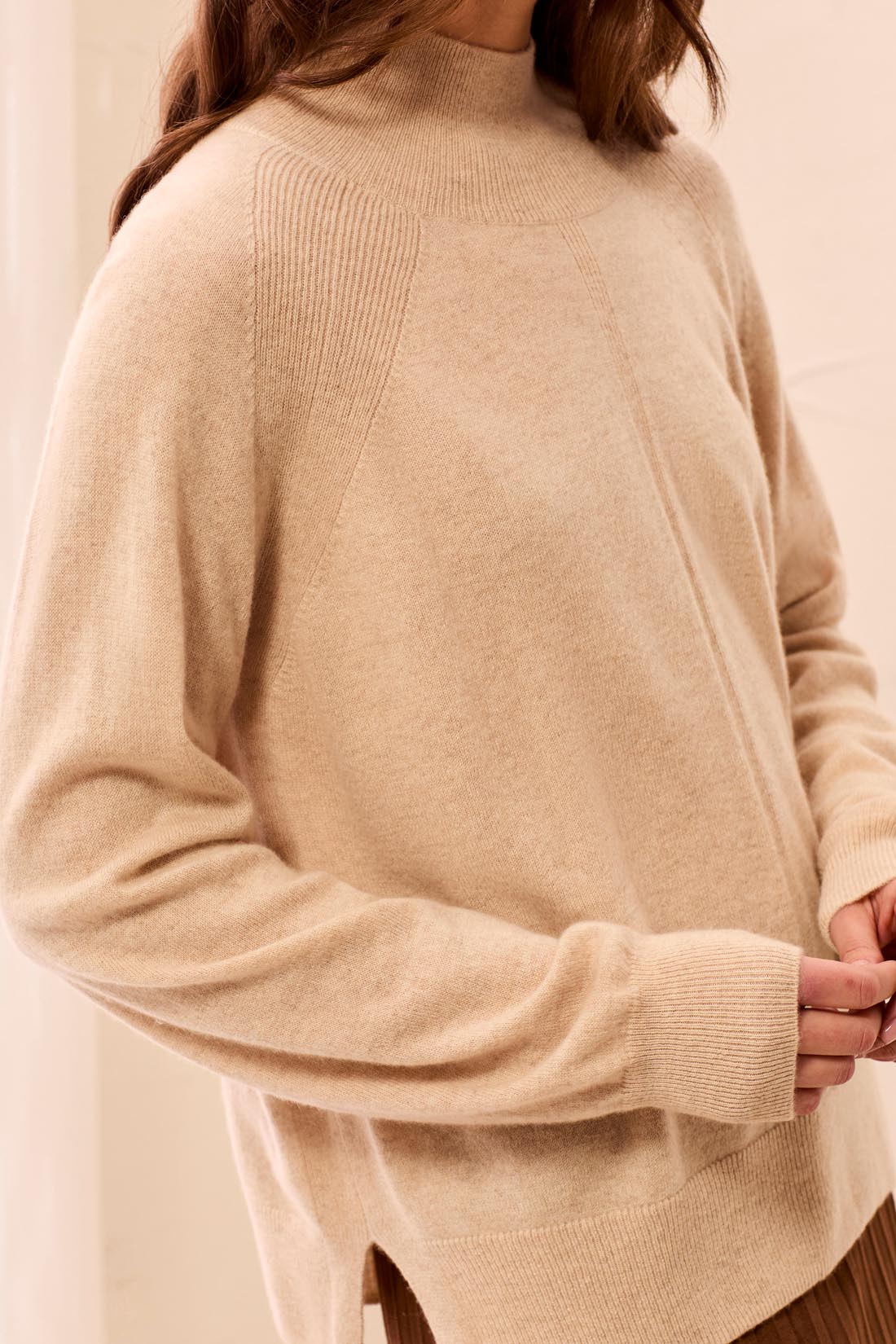 Tribal Cashmere Mock Neck Sweater - Oatmeal
