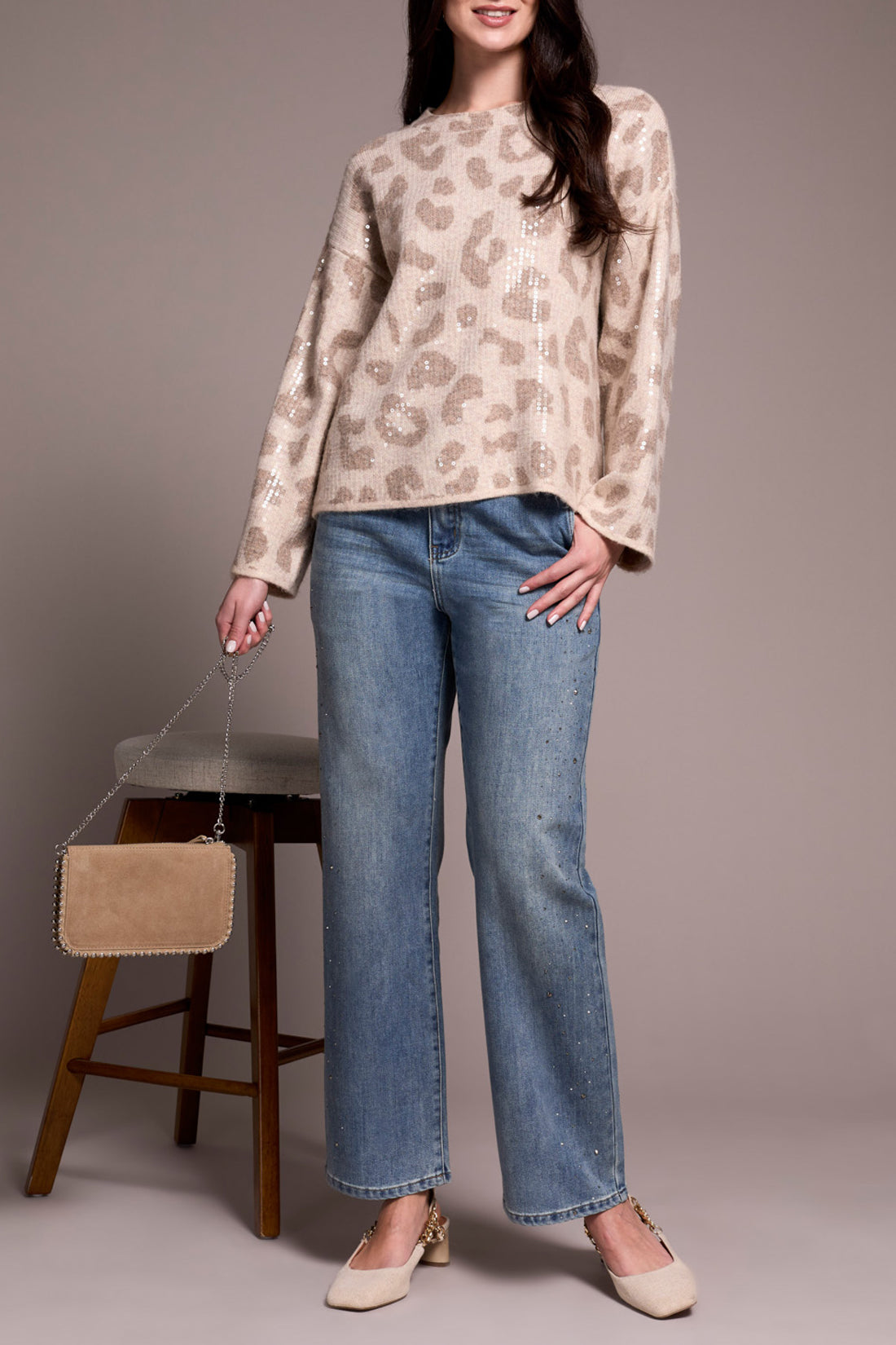 Tribal Celia Sequined Sweater - Sandstone