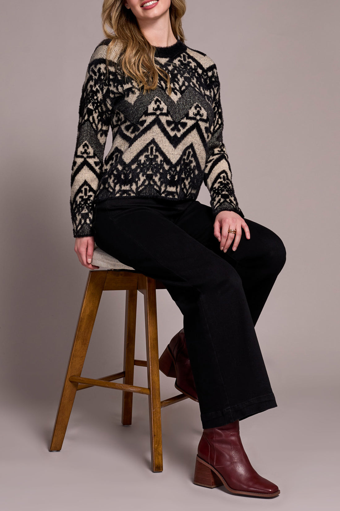 Tribal Claire Crew Neck Sweater - Black
