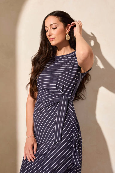 Tribal Cleo Belted Dress - Jet Blue Clothing - Dresses + Jumpsuits - Dresses - Long Dresses by Tribal | Grace the Boutique