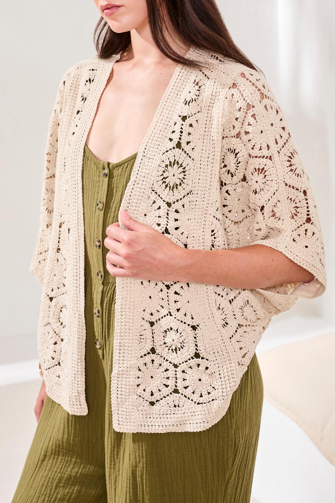 Tribal Crochet Cardi - Natural