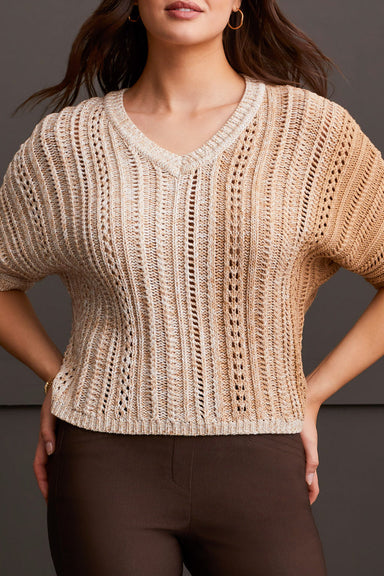 Tribal Danica Elbow Sleeve Sweater - Tan Clothing - Tops - Shirts - SS Knits by Tribal | Grace the Boutique