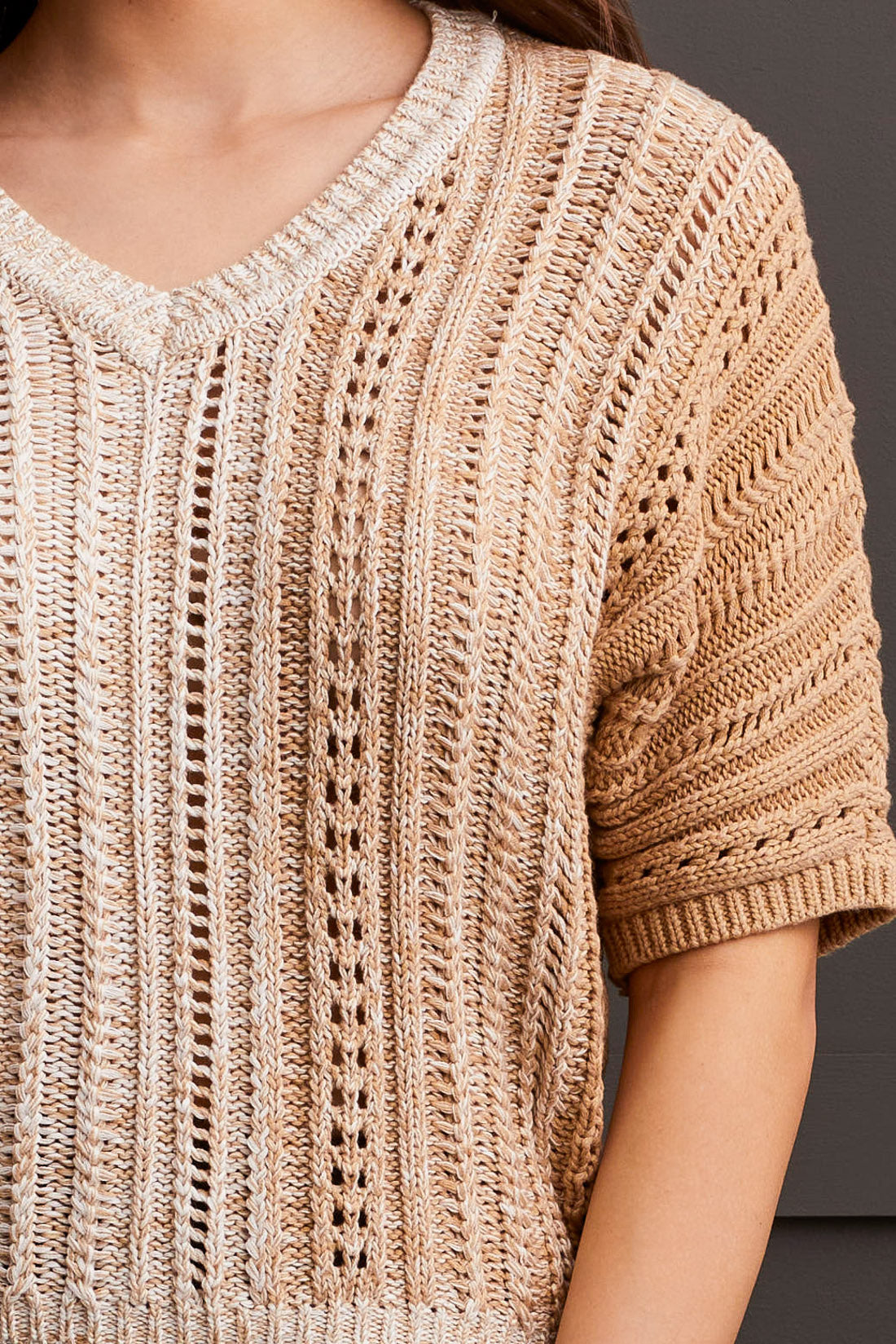 Tribal Danica Elbow Sleeve Sweater - Tan Clothing - Tops - Shirts - SS Knits by Tribal | Grace the Boutique