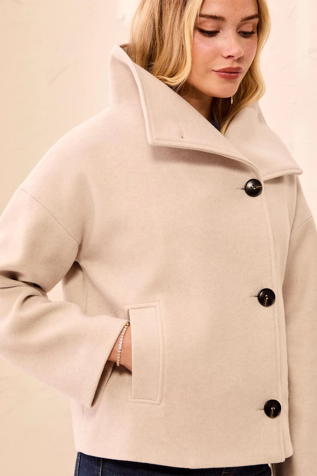 Tribal Ellie Funnel Neck Jacket - Antique White