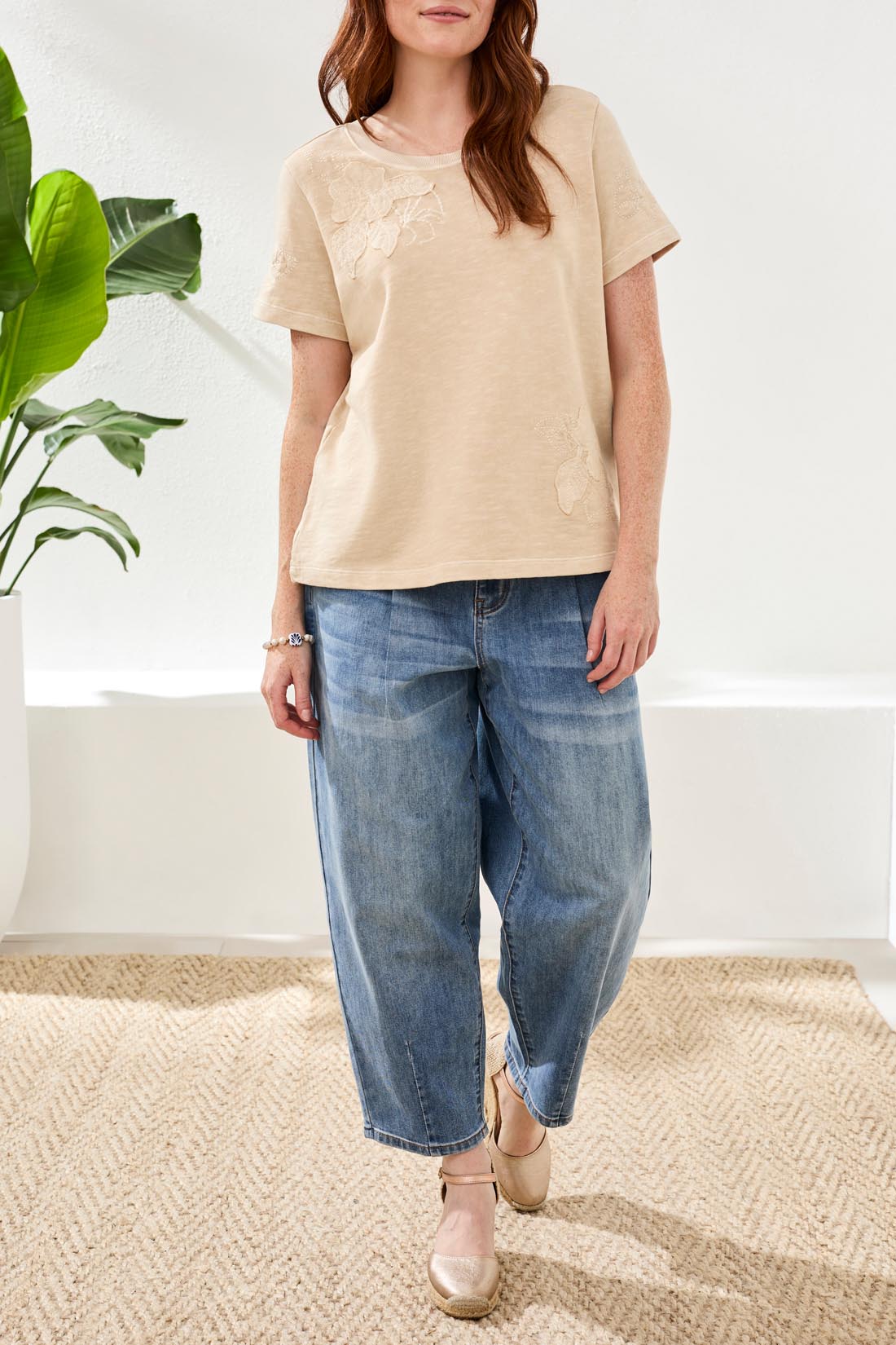 Tribal Embellished Crew - Ecru