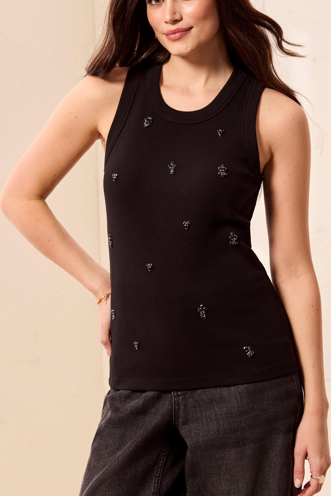 Tribal Embellished Tank - Black