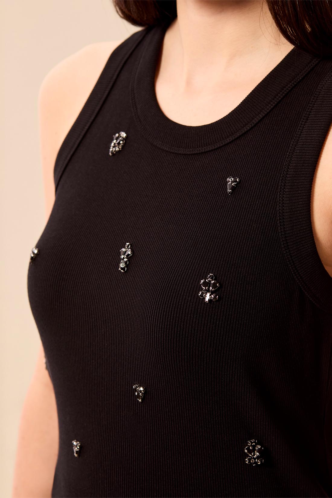 Tribal Embellished Tank - Black