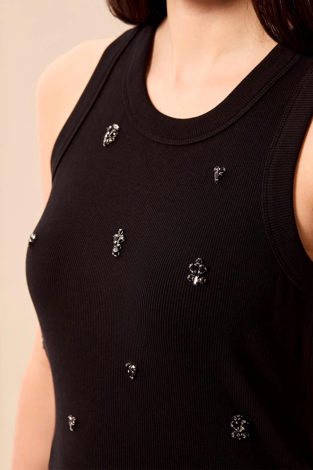 Tribal Embellished Tank - Black