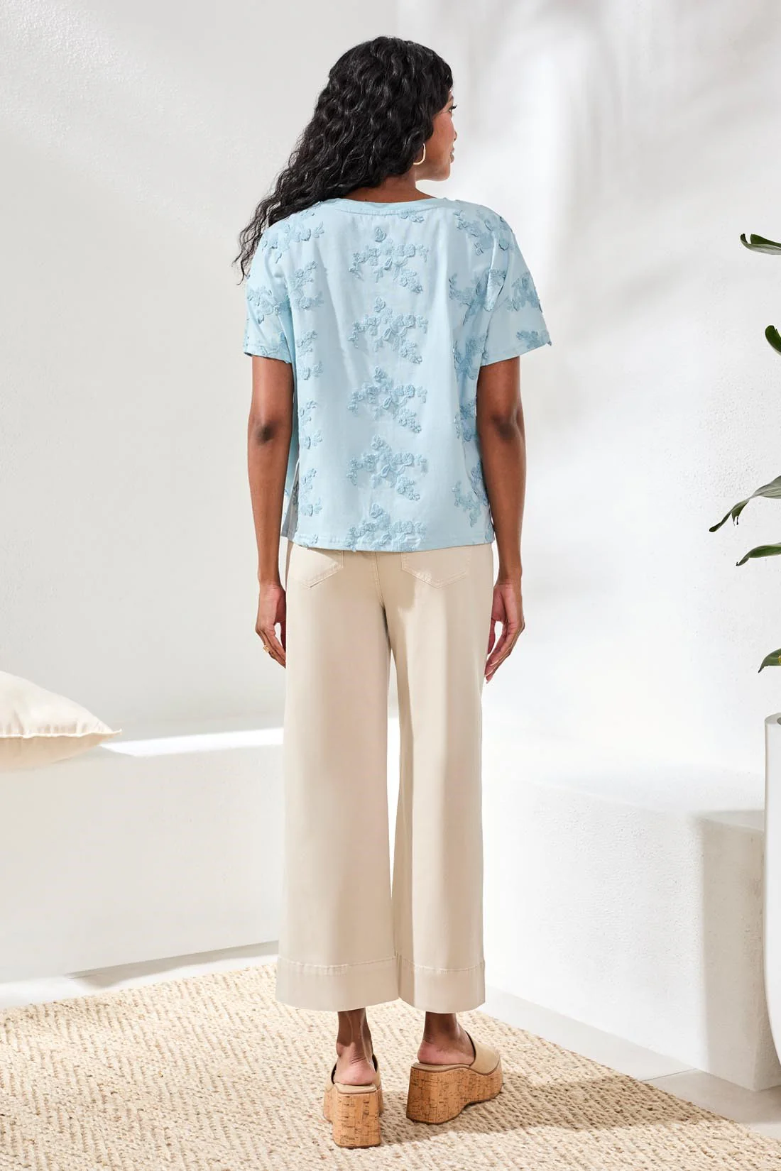 Tribal Embroidered Tee - Light Aqua Sky