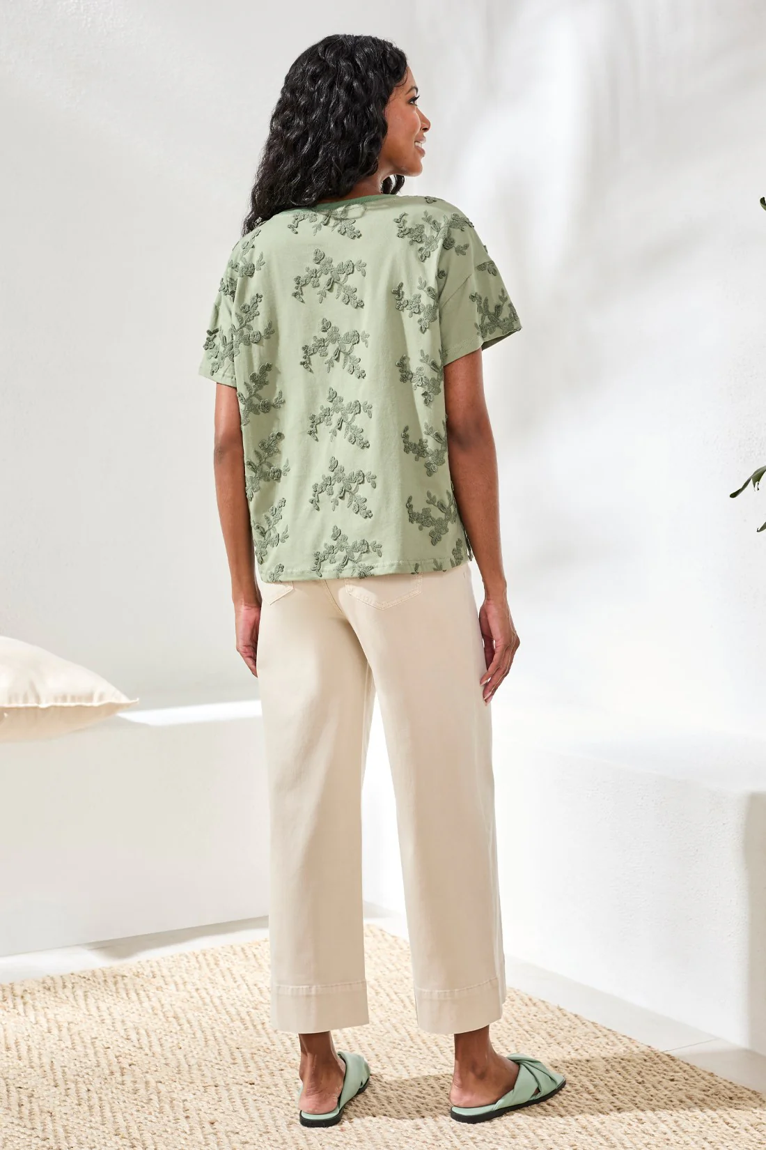 Tribal Embroidered Tee - Moss