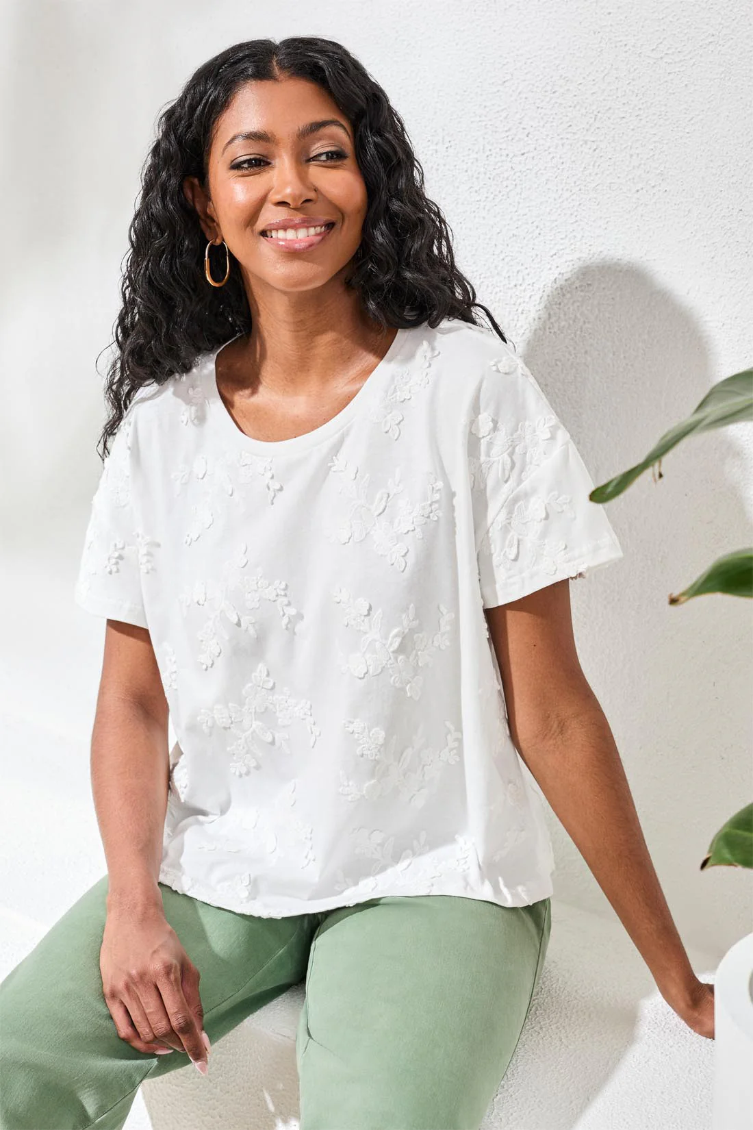 Tribal Embroidered Tee - White