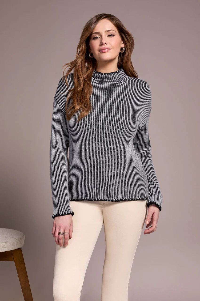 Tribal Flora Funnel Neck Sweater - Grey Mix