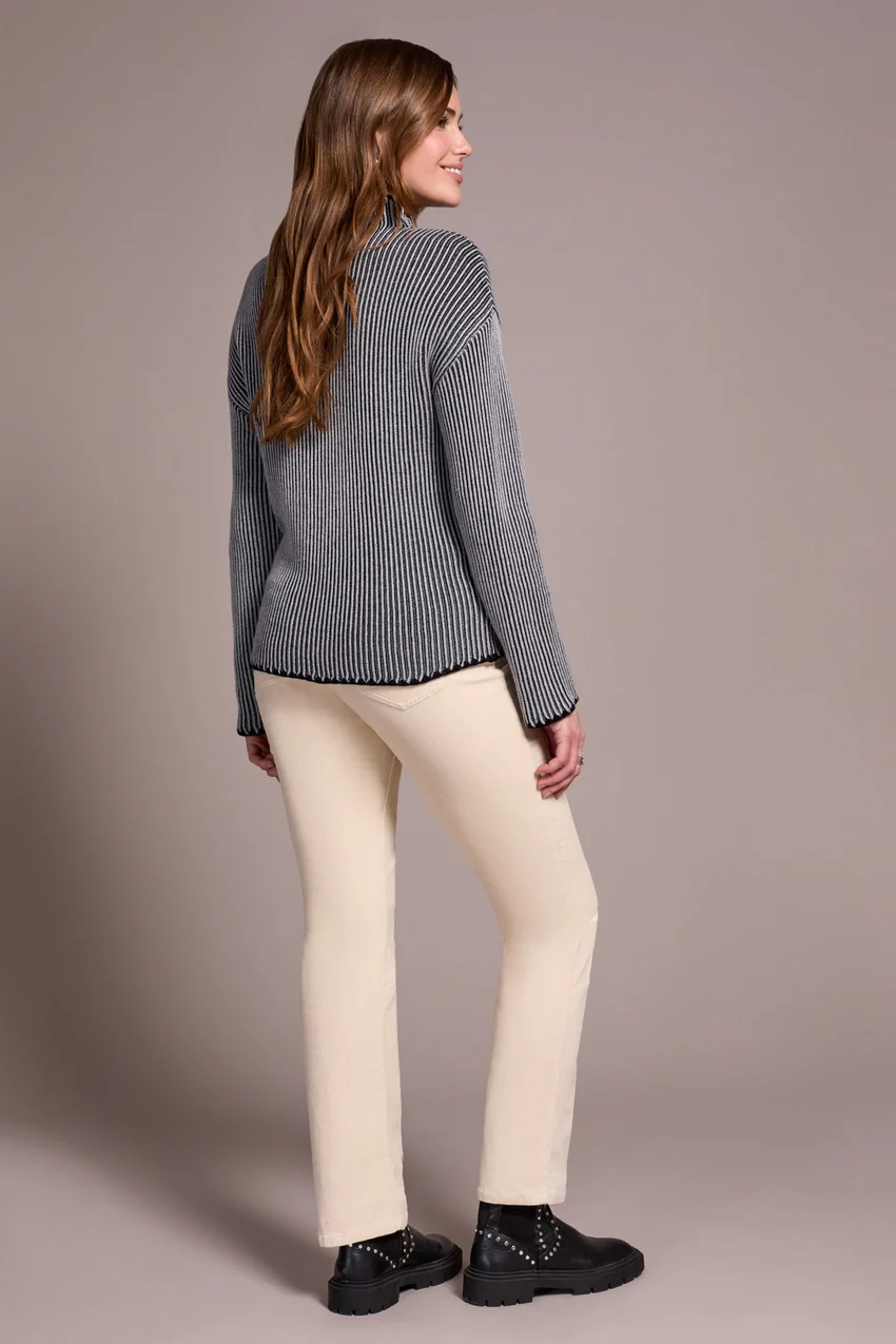 Tribal Flora Funnel Neck Sweater - Grey Mix