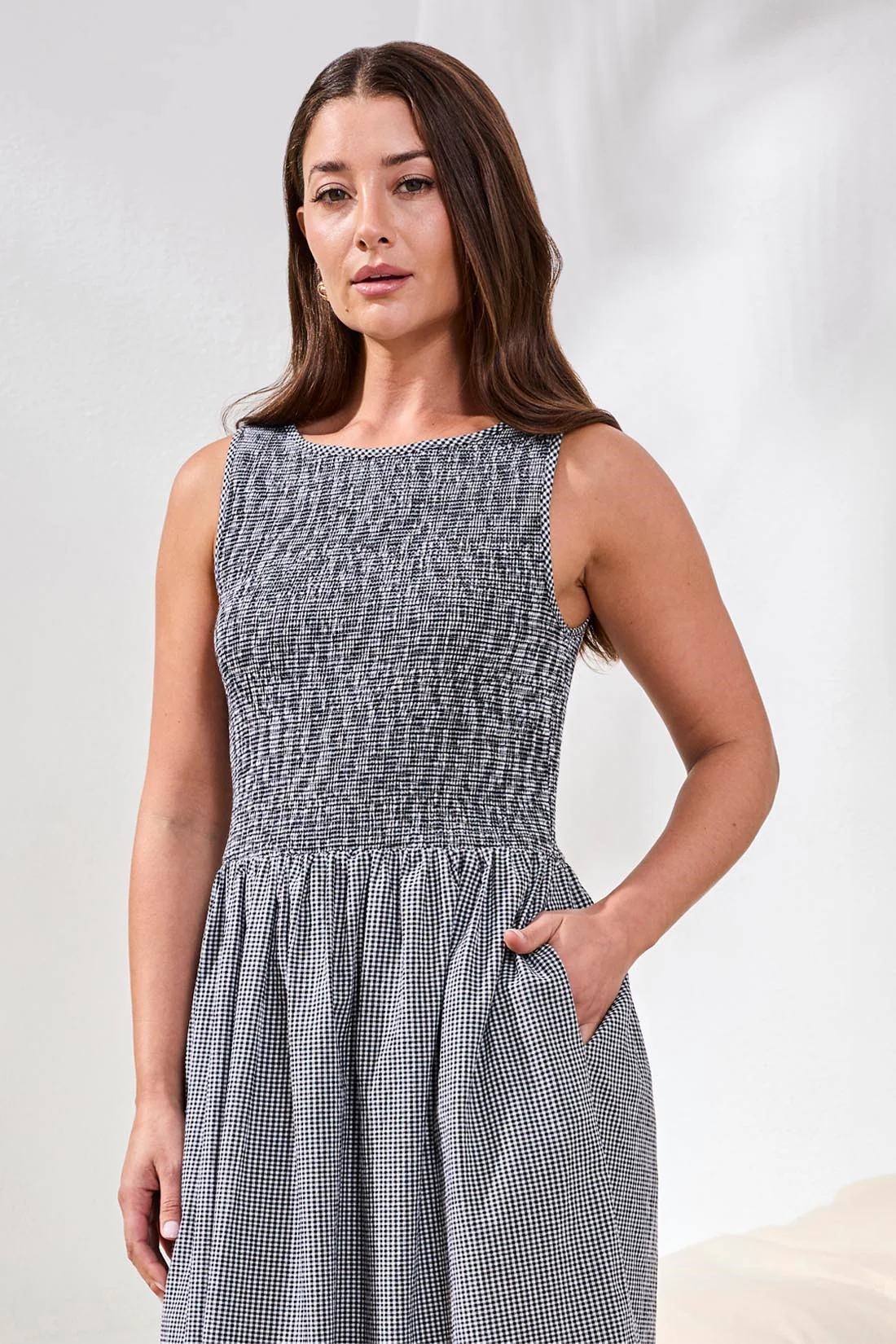 Tribal Gingham Dress - Black