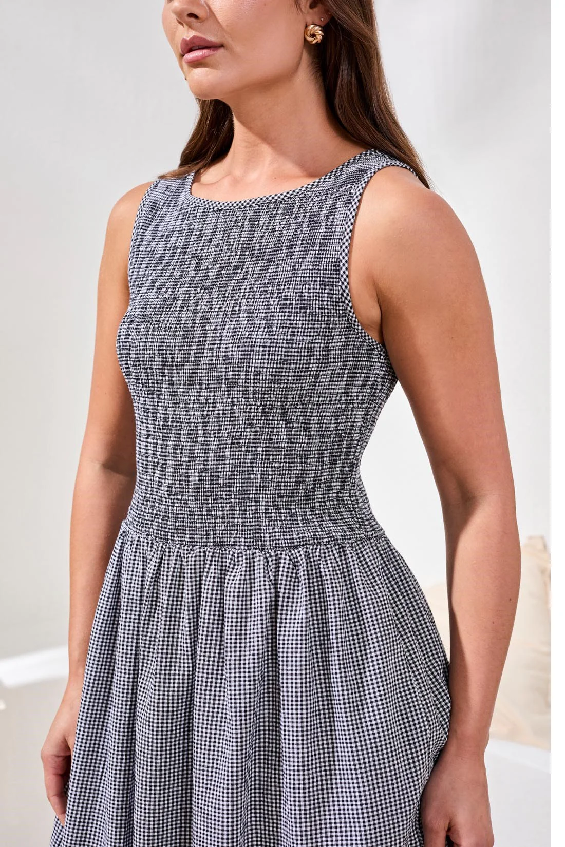 Tribal Gingham Dress - Black