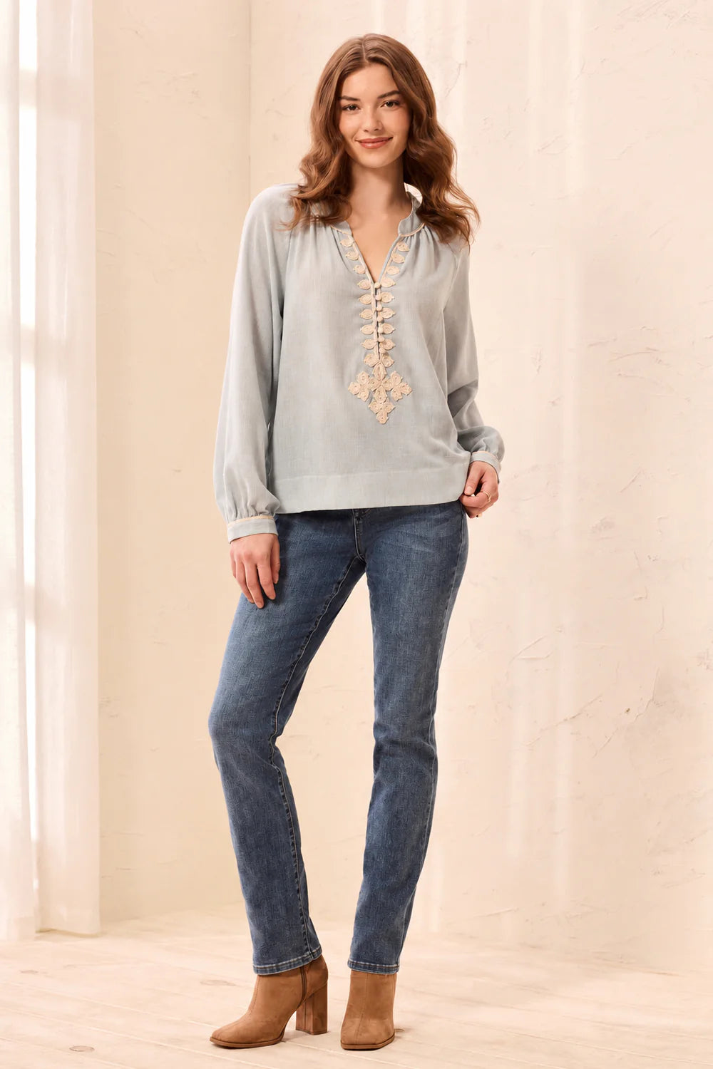 Tribal Goldie Blouse - Blue Fog