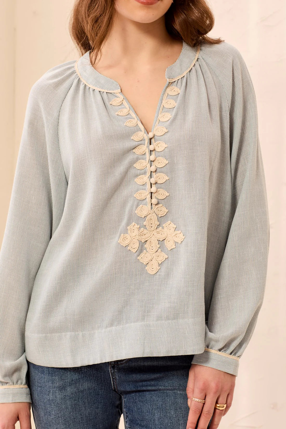 Tribal Goldie Blouse - Blue Fog