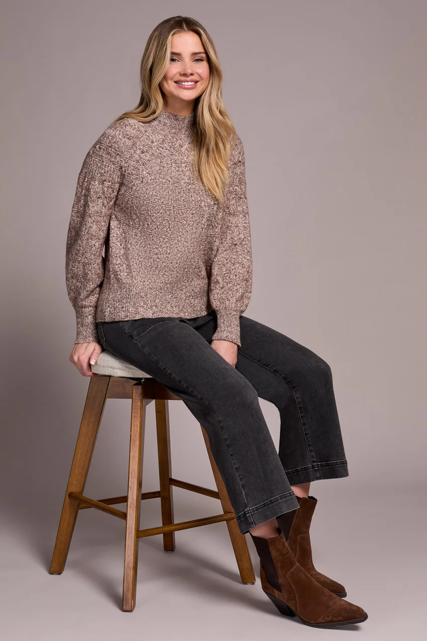 Tribal Helena Mock Neck Sweater - Wood