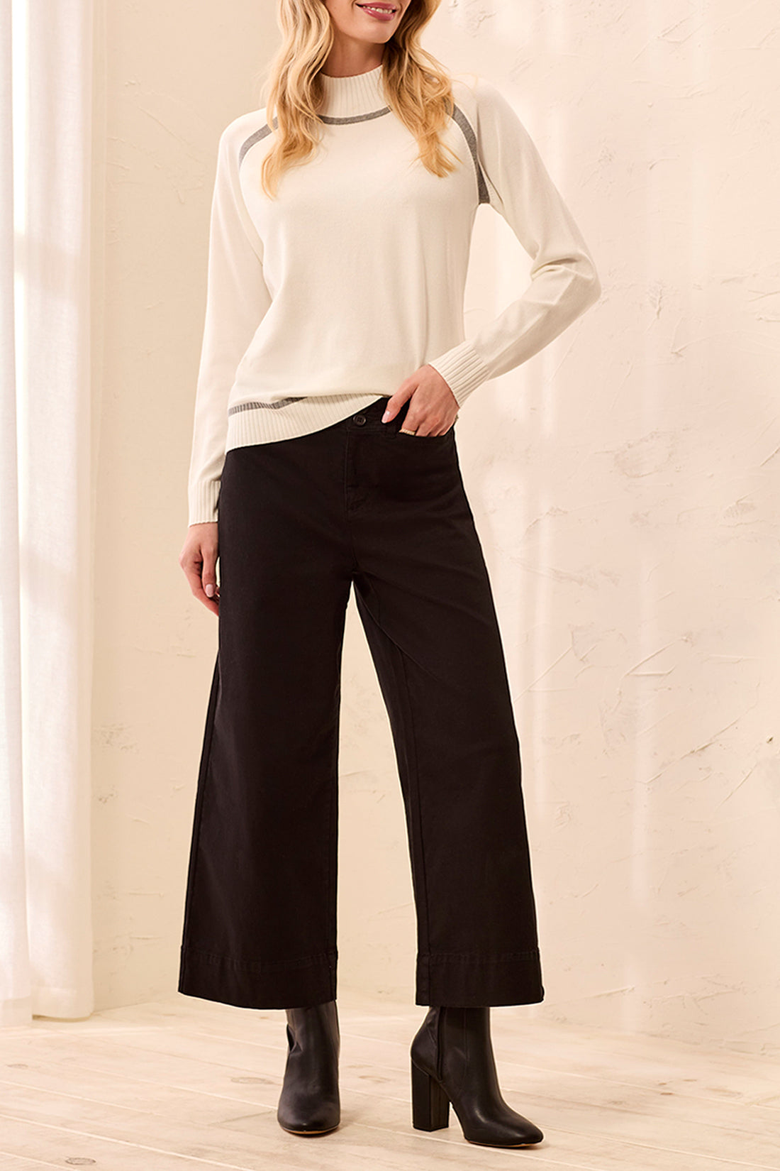 Tribal High Rise Cropped Palazzo Pant - Black