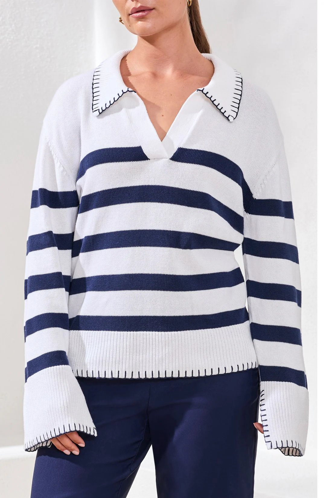 Tribal Jess Polo Sweater - Jet Blue