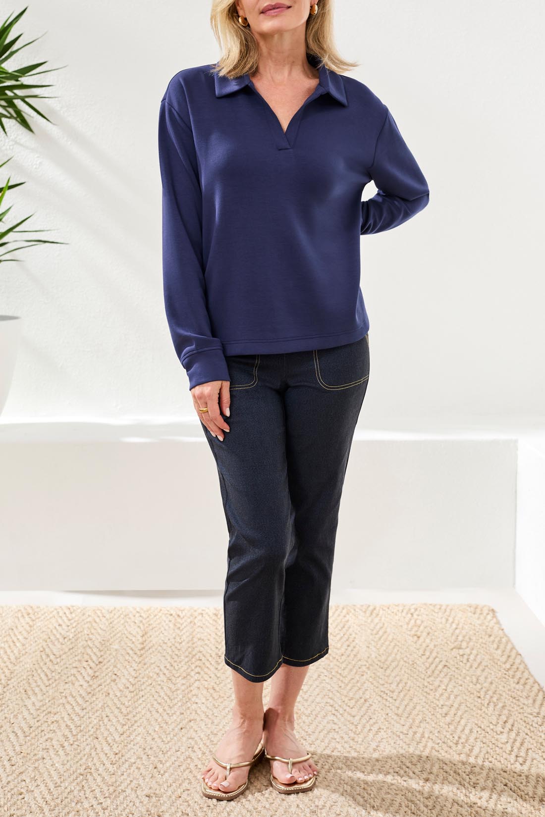 Tribal Jodi Johnny Collar Top - Jet Blue