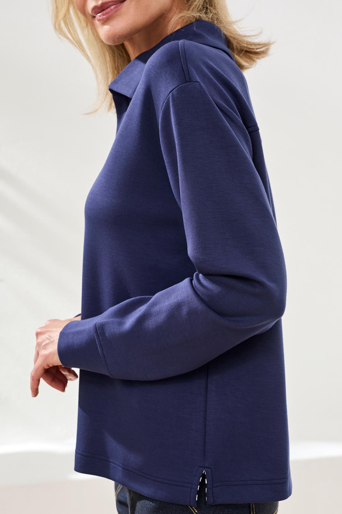 Tribal Jodi Johnny Collar Top - Jet Blue