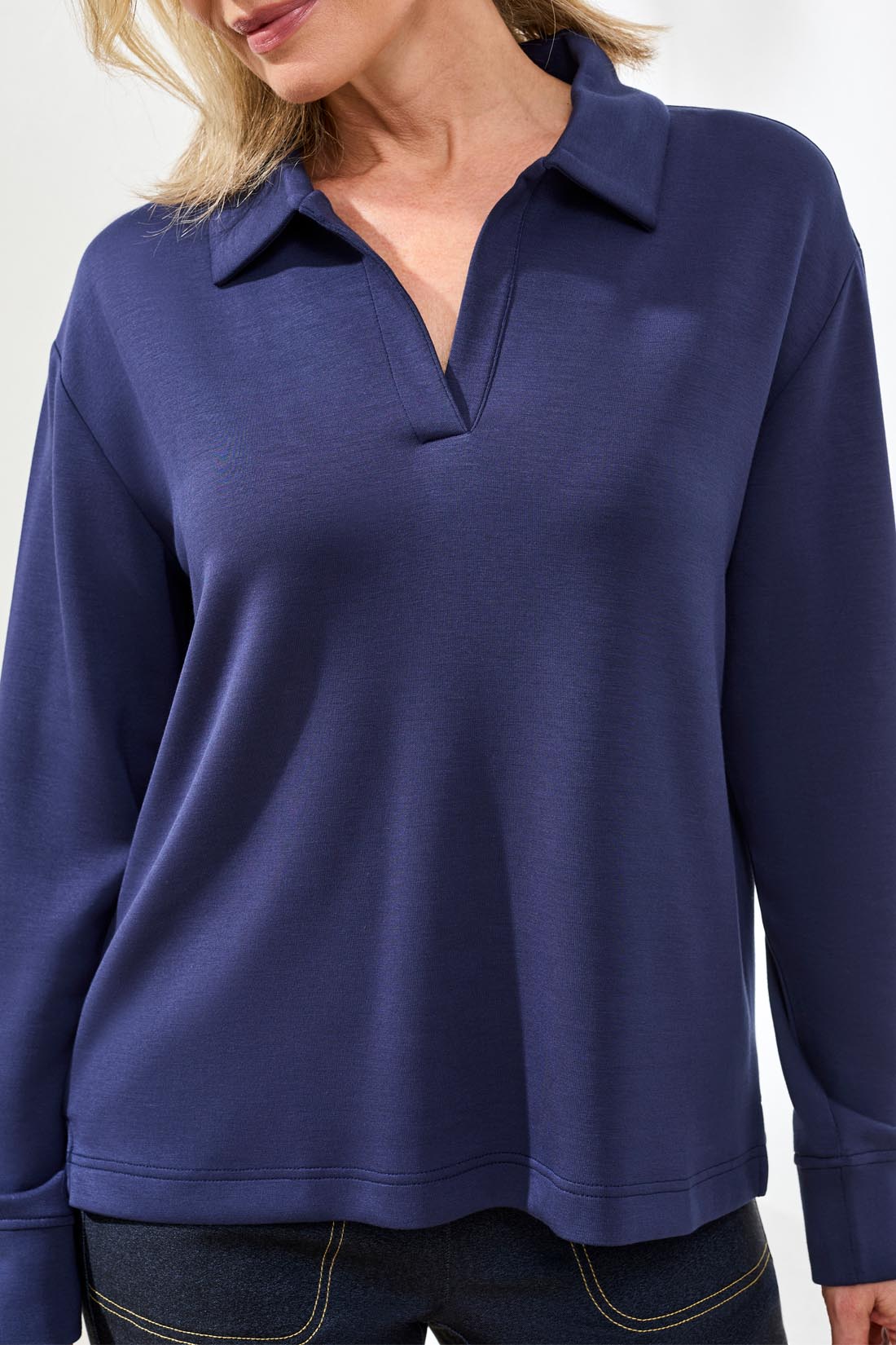 Tribal Jodi Johnny Collar Top - Jet Blue