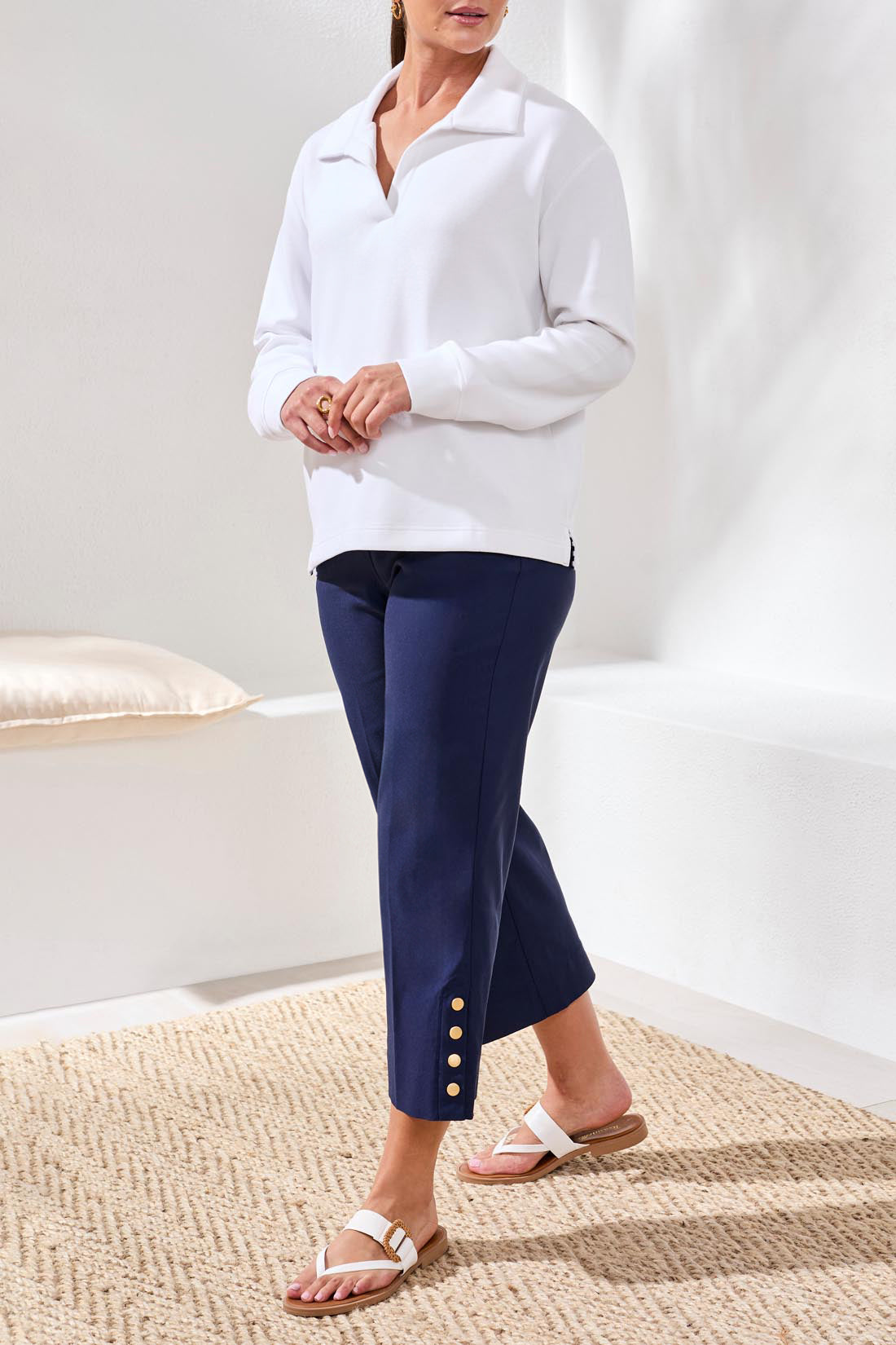 Tribal Jodi Johnny Collar Top - White