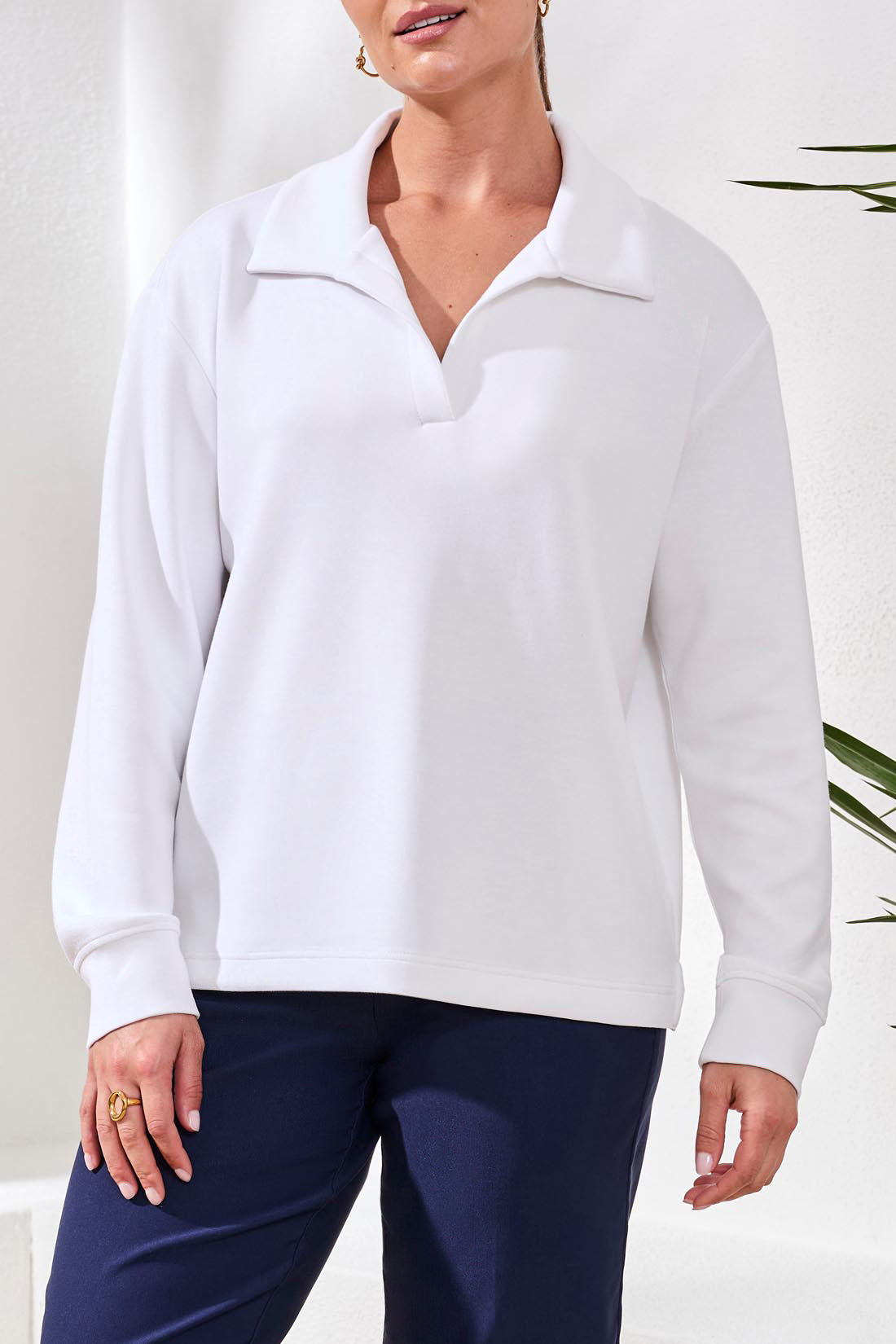 Tribal Jodi Johnny Collar Top - White