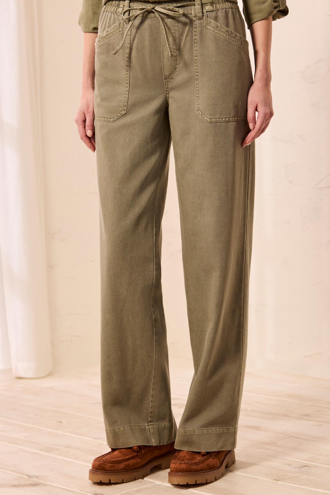 Tribal Josie Flowy Wide Pant - Olive Stone